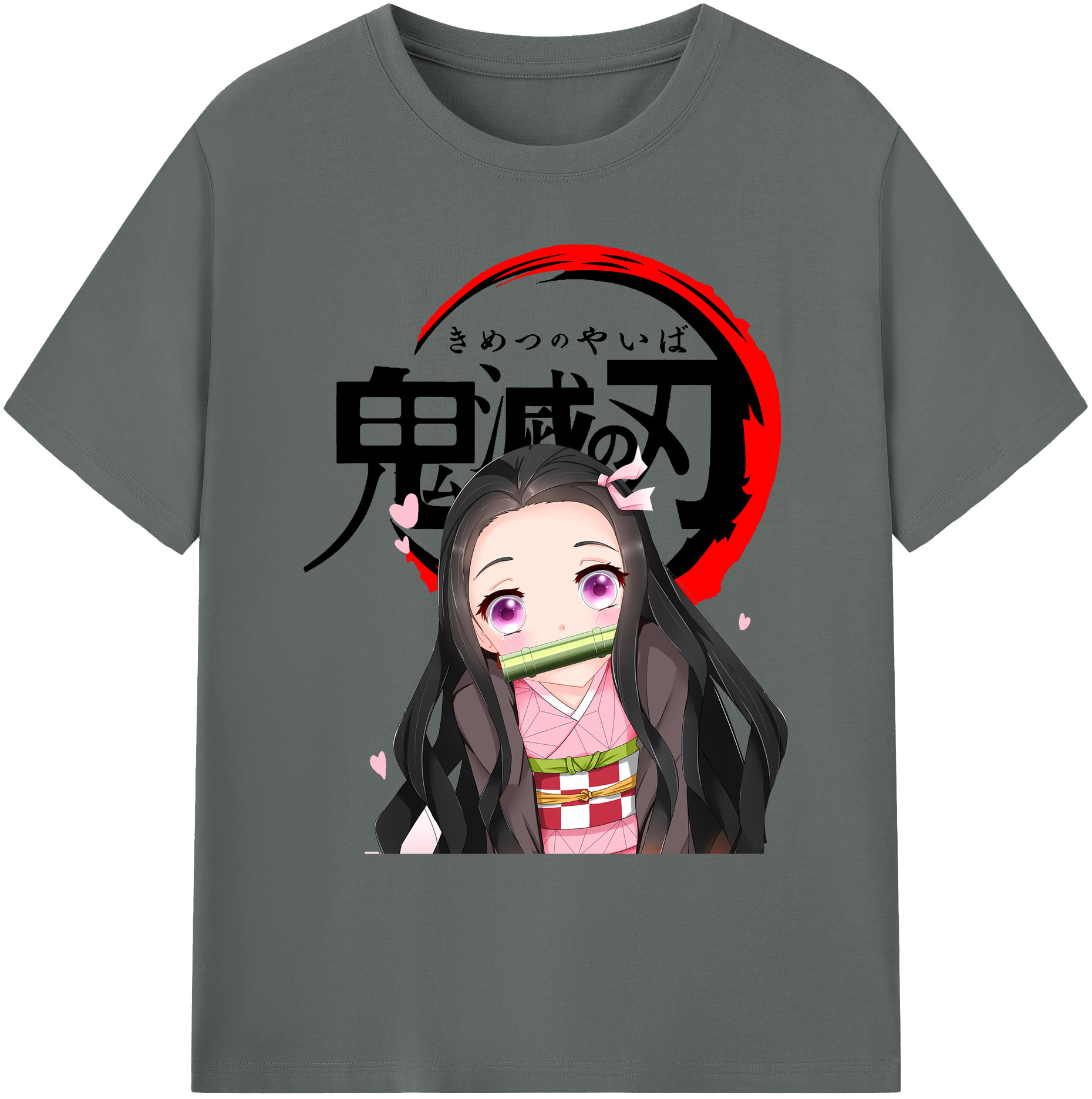 （画像用） 鬼滅の刃（きめつのやいば）竈門 禰󠄀豆子／かまど ねずこ Kamado Nezuko 綿100％ メンズ半袖Tシャツ｜肌触りやわらか＆通気性